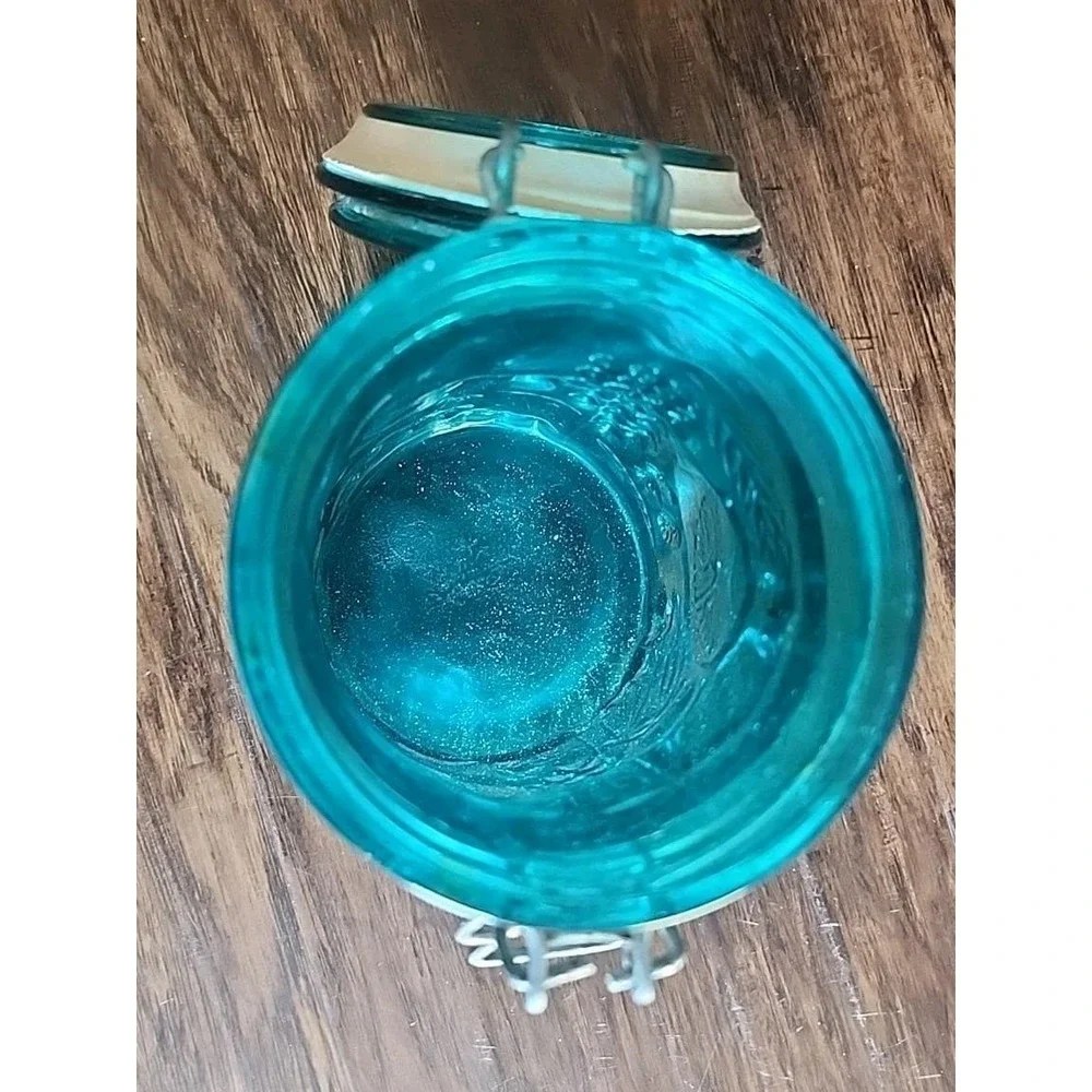 Vintage Aqua  Wired Jar Fruit Design Bail Type Lighting Jar Canning Decor